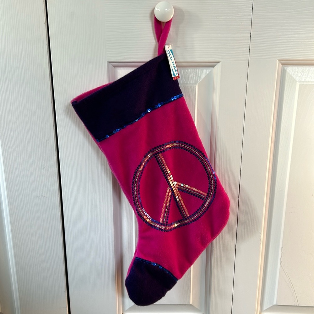 Old Navy Sequin Peace Sign Stocking NWT